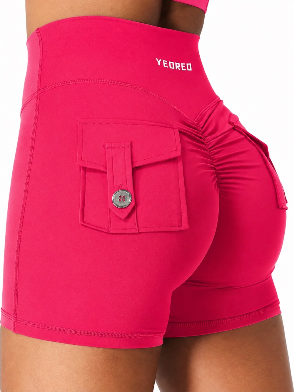 YEOREO Pink Scrunch Butt Cargo Biker Shorts – Women’s Medium